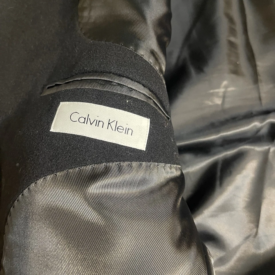 Calvin Klein Men Black Wool Cashmere 3 Button Overcoat Sz 54R Classic 3/4 Length - Image 3 of 4