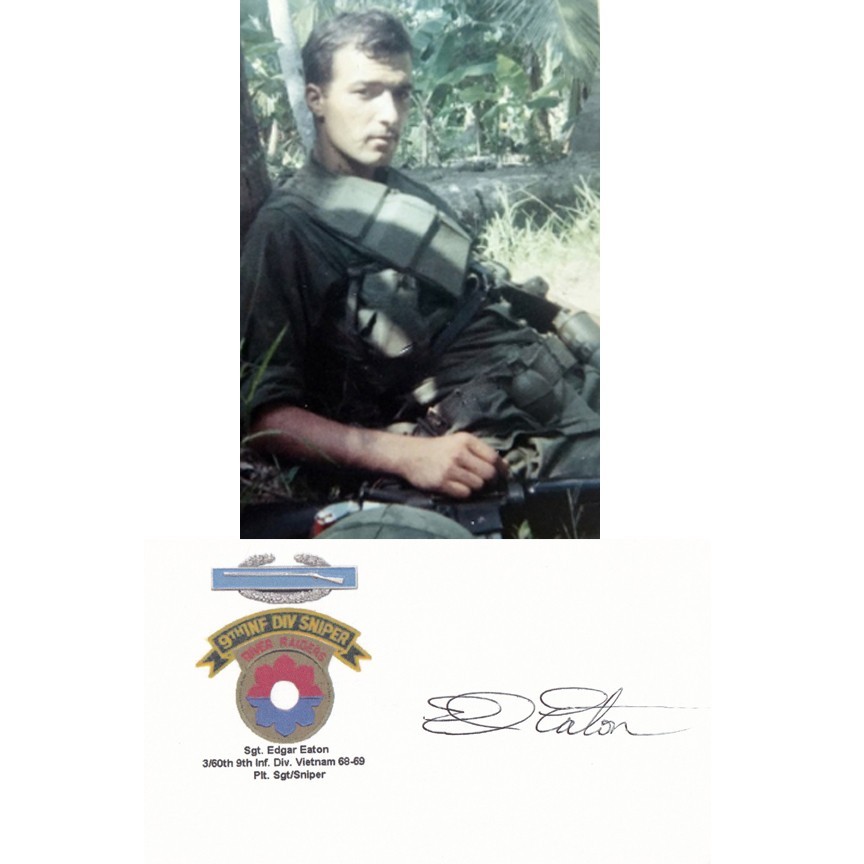 Vietnam Sniper 27 Kills Edgar Eaton SIGNED 3.5x6 CARD AUTOGRAPHED