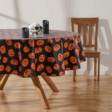 Way to Celebrate Halloween Tossed Pumpkins PEVA Tablecloth 70" Diameter New