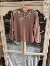 Women  s Mauve Floral Alfred Floral Embroidered Sweater Size L