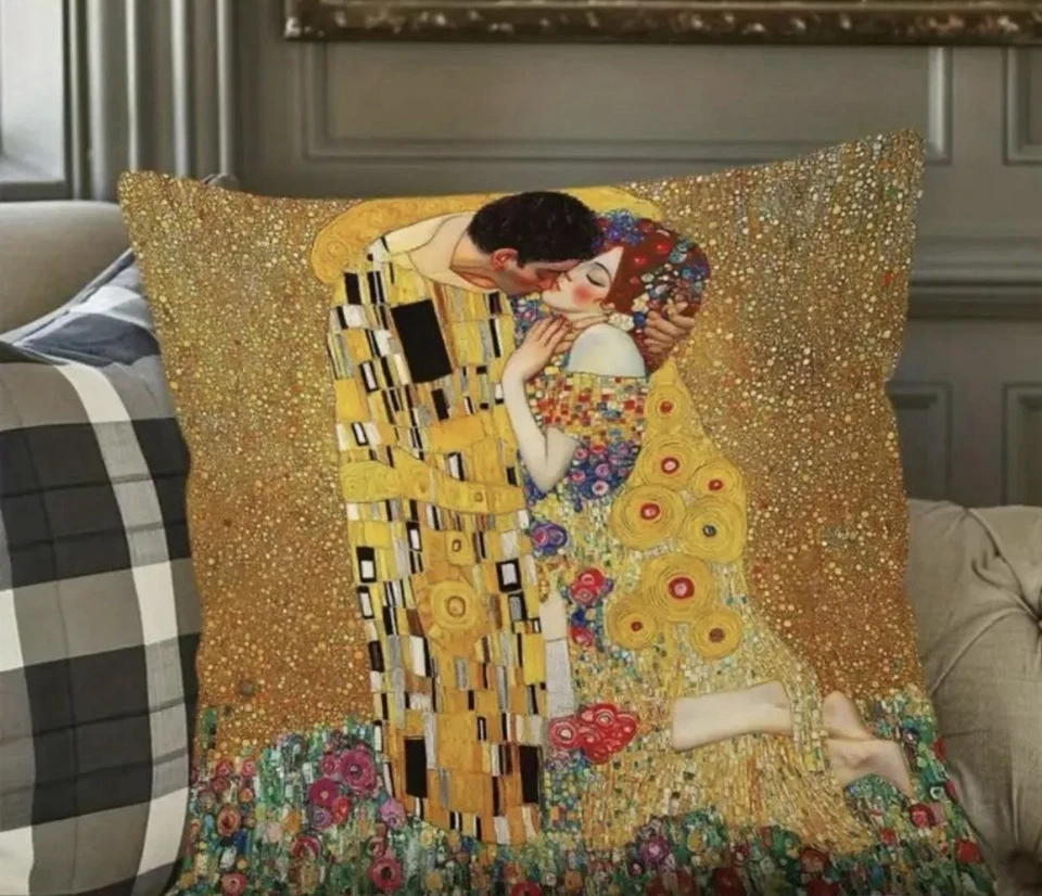 Pair Of 18” X 18” Throw Pillows With “The Kiss” By Gustav Klimt-includes Inserts - Image 3 of 4