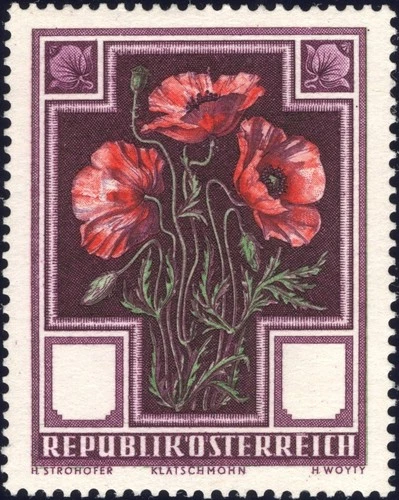 Österreich 1948 Heimische Blumen nicht verausgabte Marke Klatschmohn ATTEST - RR