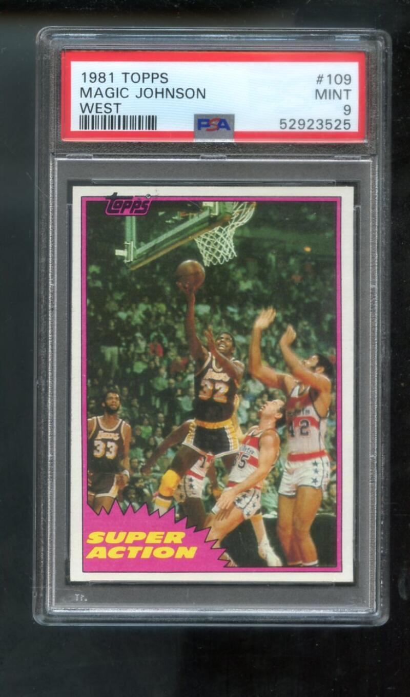 1981-82 Topps #109 Magic Johnson PSA 9 Graded Basketball Card Super Action West