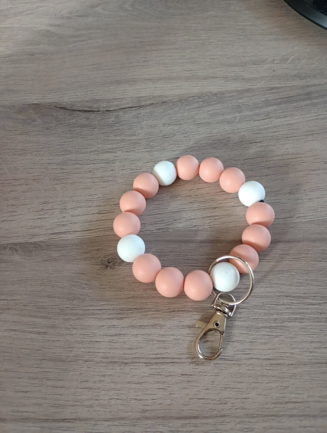 Pink and White Keychain Wristlet with Detachable Strap