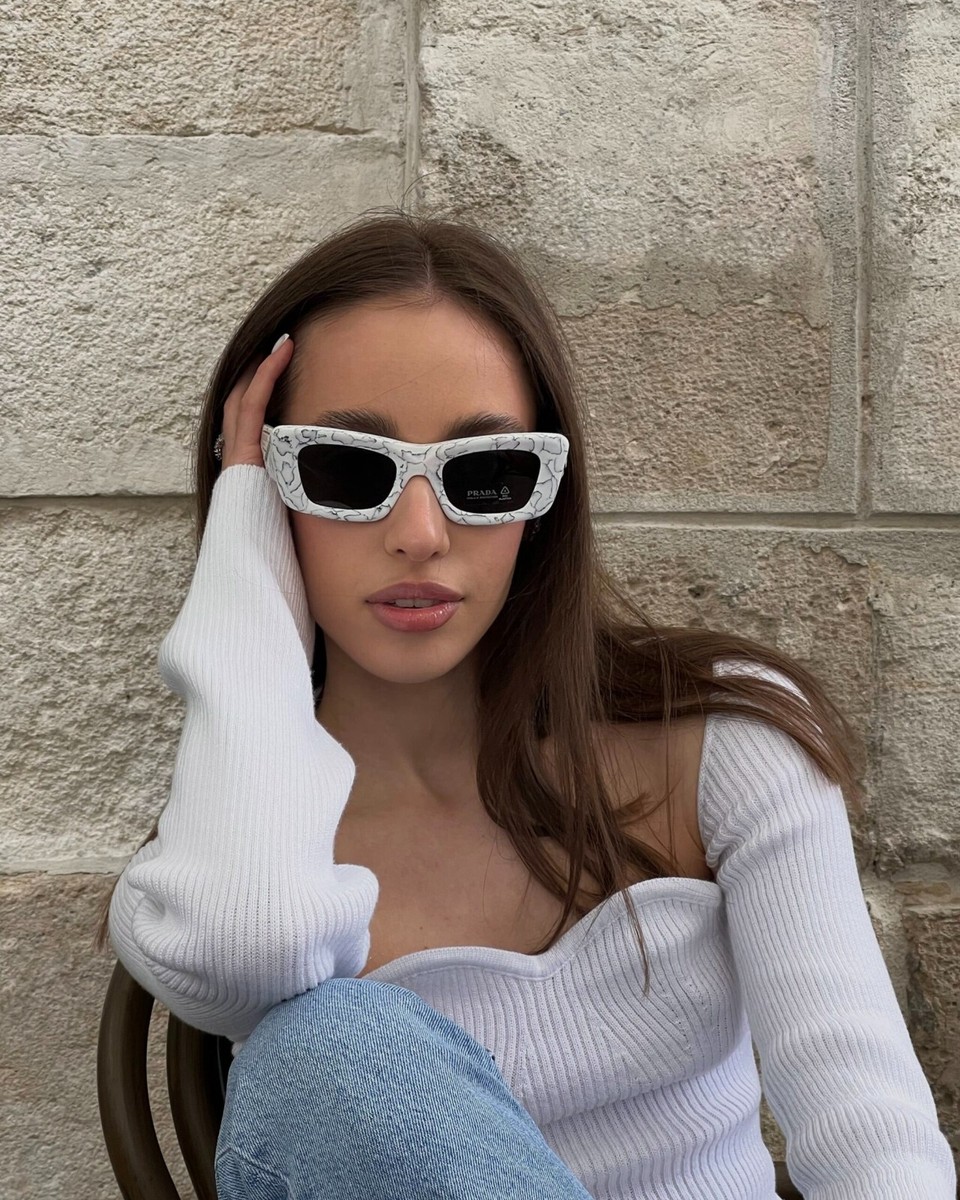 PRADA SPR 13Z 17D5S0 Sunglasses Authentic Women's White Cat Eye