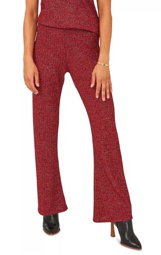 VINCE CAMUTO Ribbed Metallic-Threaded Pants Vermillon XS - 第 1/3 張圖片