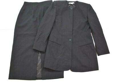 Chaus Womens Black 2-Button Blazer Slit Back 2-Piece A-Line Skirt Wool Suit 6