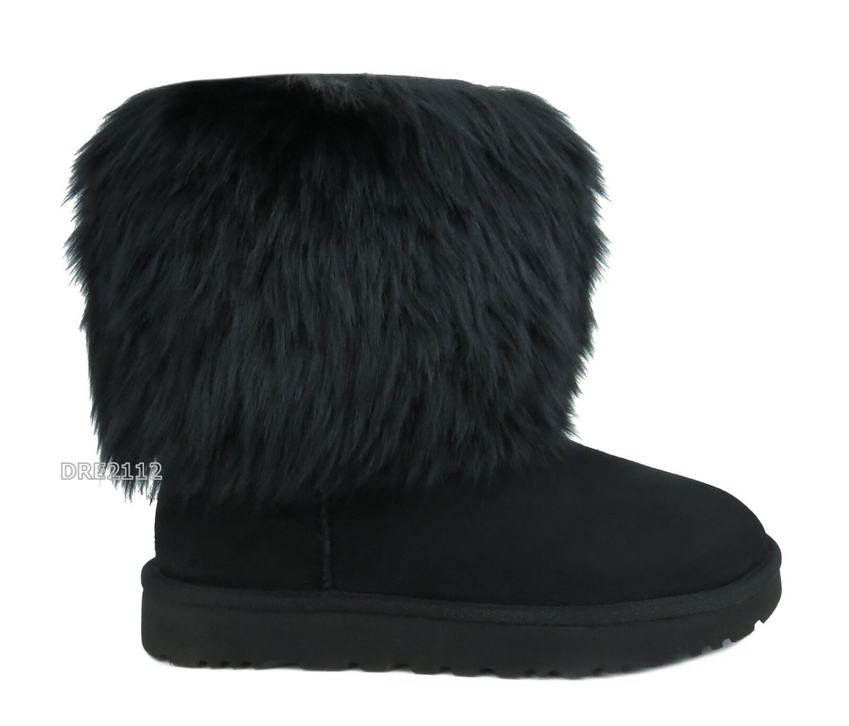 UGG Classic Short Sheepskin Cuff Black Mongolian Fur Boots Womens
