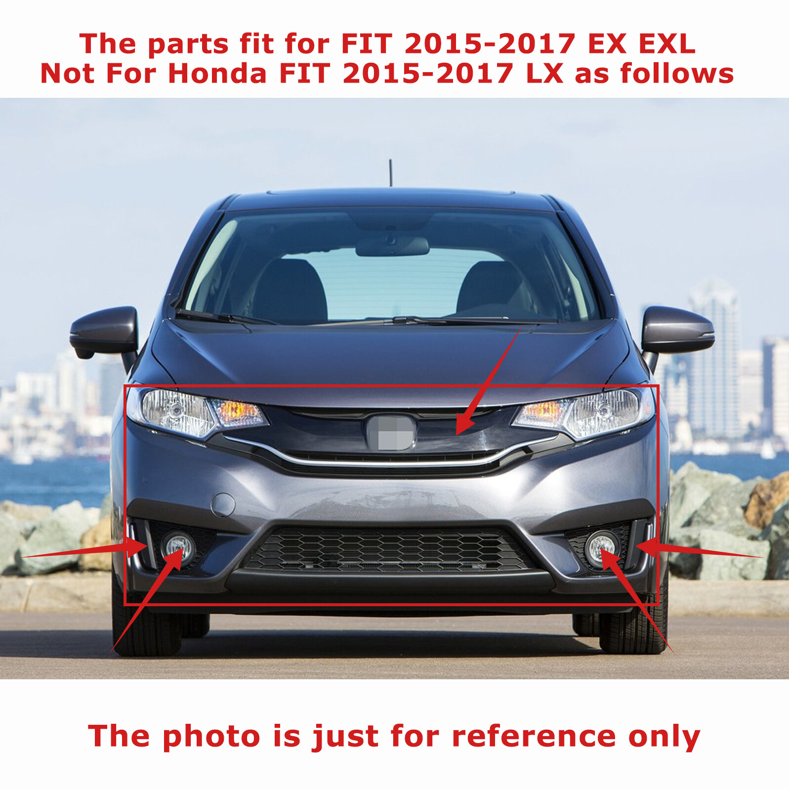 For Honda FIT EX 2015-2017 Front Bumper Upper Grille + Fog Light Kit+4 Brackets