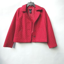 Preowned Womens Rqt Red Quilted Bolero Jacket Coat L Lightweight Button Up