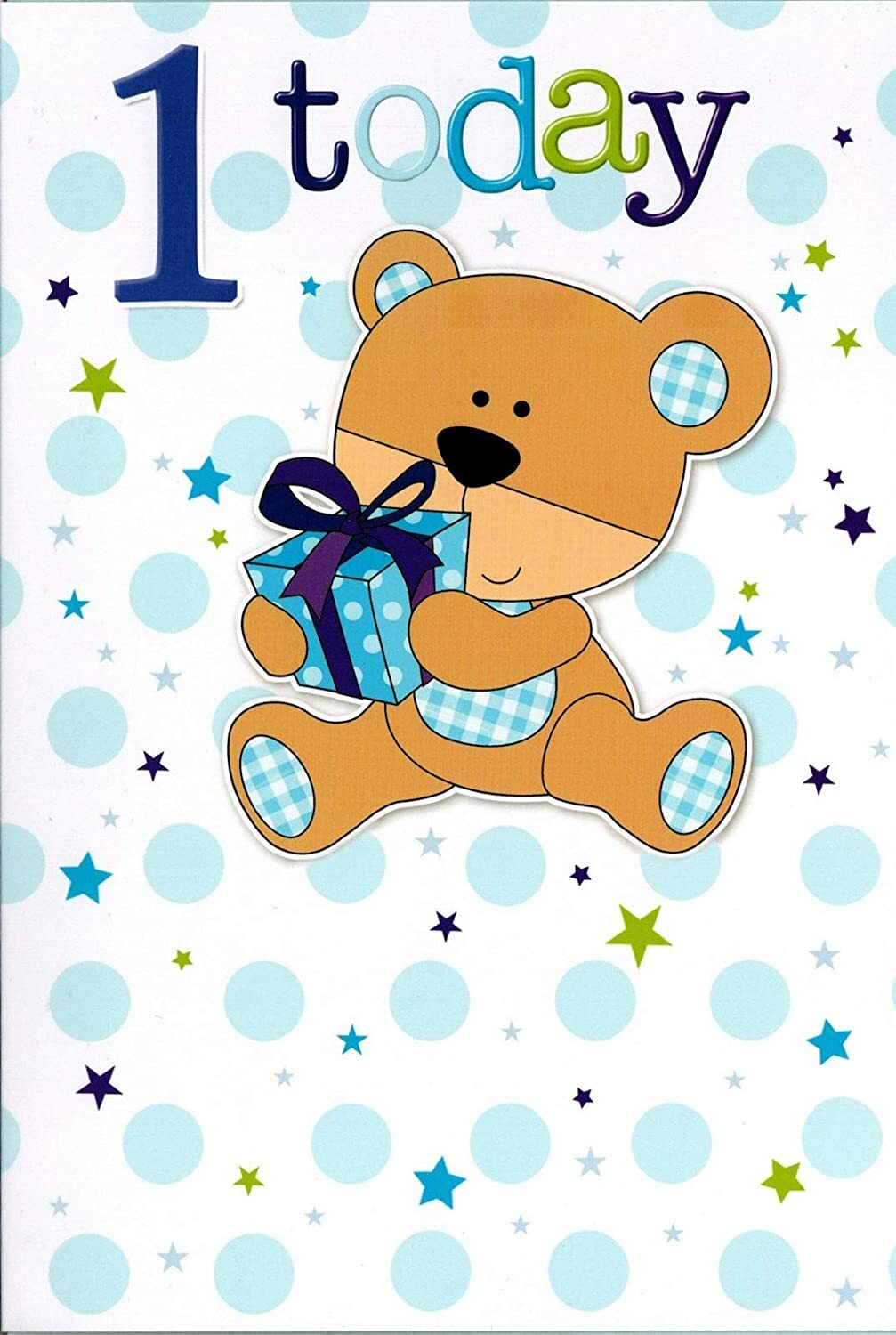 Happy Birthday 1st Birthday Card. Cute Teddy Bear