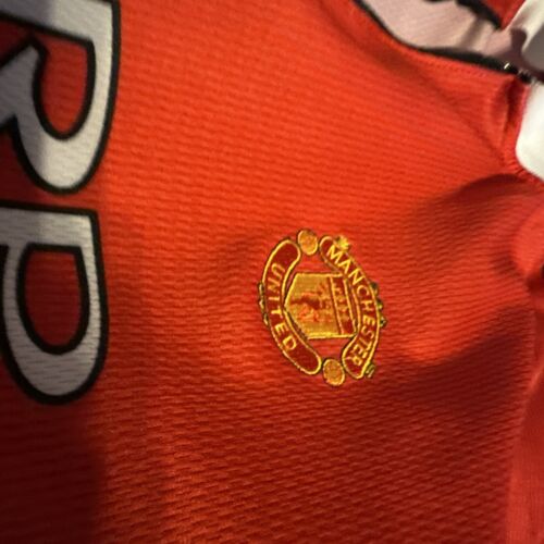 Vintage Manchester United Soccer Jersey Mens L Umbro SHARP Red Collar 1998/1999 - Picture 2 of 3