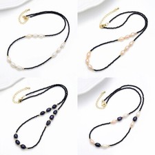 Faceted 3mm Round Black Spinel 8-9mm Natural Freshwater Pearl Pendant Necklace