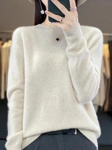 100% Reine Wolle Kaschmir Damen O-Ausschnitt Einfarbig Neu Langarm Pullover - Bild 11 von 38