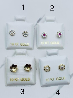 Schöne 10k Gold kleine Ohrstecker Blumen Mädchen Baby - Aretes de bebe en oro