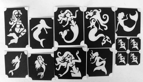 GLITTERTATTOO4YOU 10 different tattoo stencils glitter tattoo body jewelry mermaid
