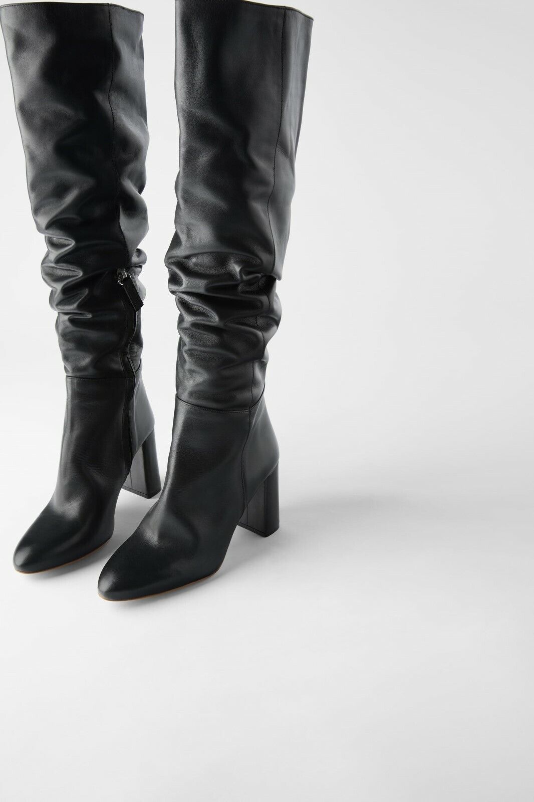 ZARA LEATHER HIGH HEEL BOOTS WITH TALL LEG OFF WHITE / BLACK REF.6002/ ...