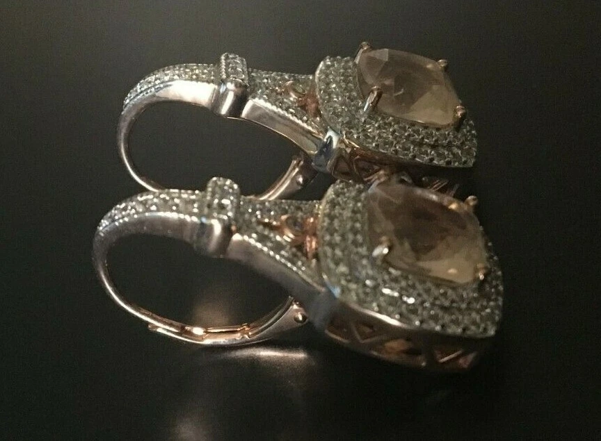 Morganite and White Diamond Stimulants Cushion Drop Earrings Rose Gold Plated St - Image 3 of 4