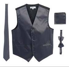 Charcoal Men's Formal Vest Set - Bow tie, Tie, Pocket Square - Size M