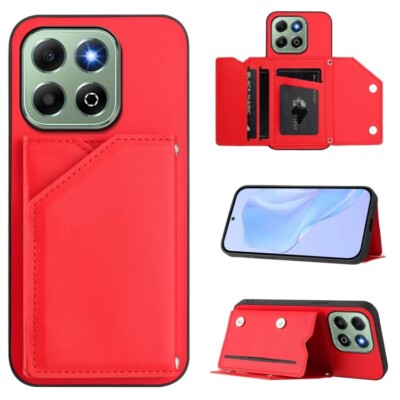 For Honor X6B Skin Feel Four Card Slots Phone Case With Wrist Strap