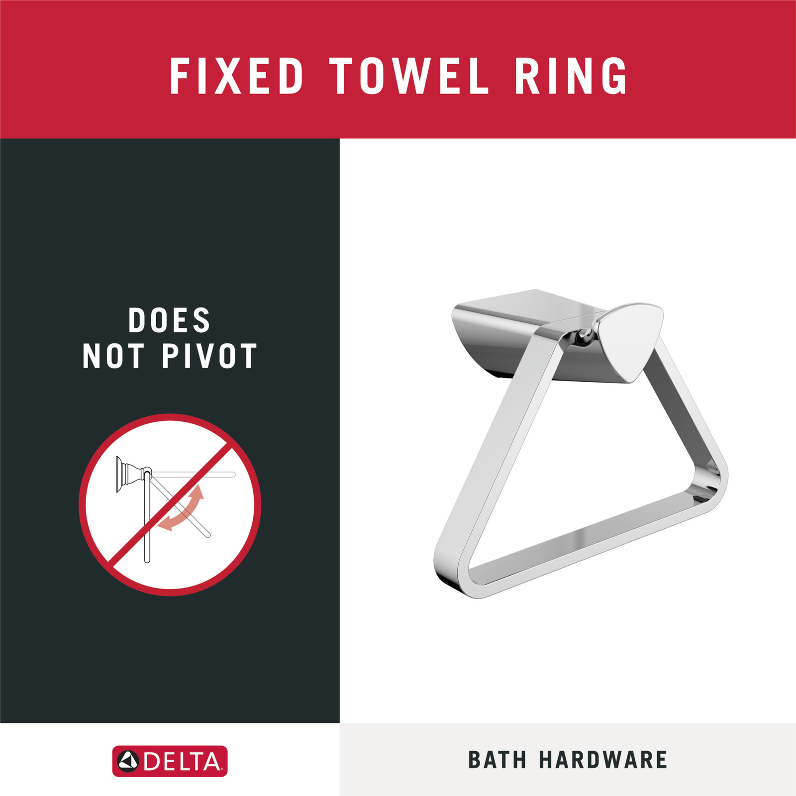 Delta 77446 Chrome Zura 7" Wall Mounted Towel Ring