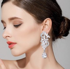 Women's Bohemian Boho Crystal Flower Wedding Party Jewelry Dangle Earrings