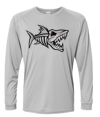 Angry Fish Bones Skeleton Long Sleeve UPF 50 T-Shirt Fishing Boat UV Protection
