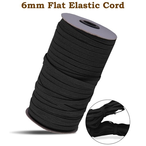 6mm BLACK Flat Elastic Cord 100 Metres Full Roll Sewing Crafts Face Mask DIY