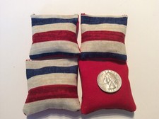 4 Red Blue Stripe Red Back Mini cornhole, bean bags, 2" X 2" Great Bags