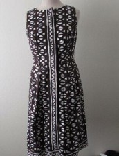 DONNA MORGAN 4 brown white geometric pattern sleeveless stretch snap dress