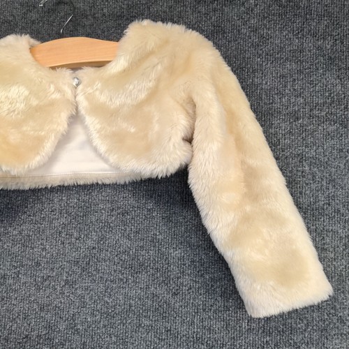 Blueberi Boulevard Girls Vegan Fur Bolero Shrug Cream 6/6X Long Sleeve Lined - Picture 4 of 10