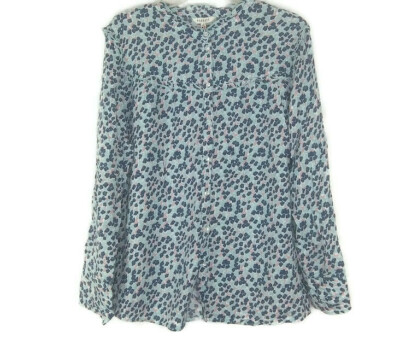 Peckott Heritage Blue Pink Posey Print Ruffle Trim Button Down Womens 42 US 12