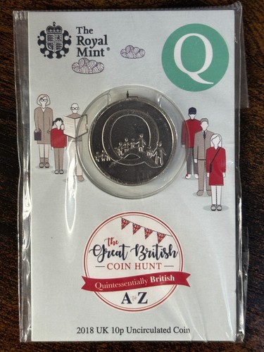 2018 10p Alphabet Letter Coin Q Queuing Carded Royal Mail British Hunt