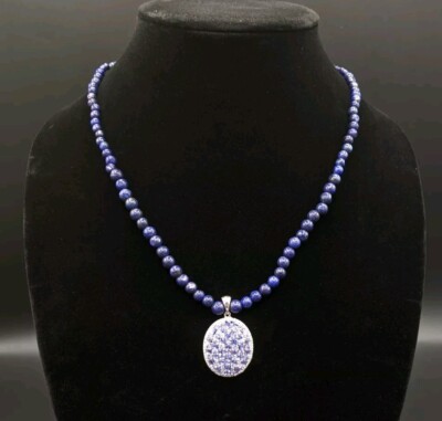 Lapislazuli Tansanit & CZ Edelstein Sterlingsilber 925 Anhänger 20'' Halskette 