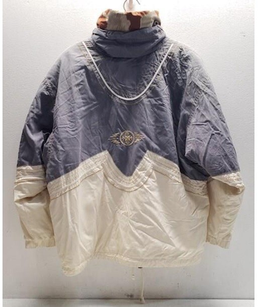 Giacca cappotto ricamato vintage anni '90 Willy Bogner pony indiano ghiaccio blu beige S