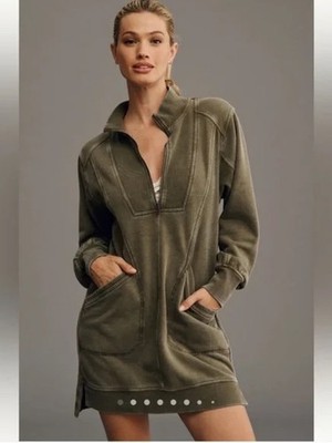 Daily practice meru mini Olive Green Quarter-Zip Pullover Dress Jacket