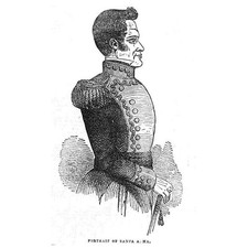 MEXICO President Santa Anna - Antique Print 1843