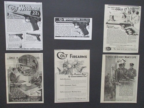 6 COLT REVOLVER PISTOL FIREARM MACHINE GUN POLICE WATCHMAN WOODSMAN 1916-40 ADS