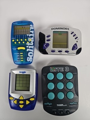 Hand Held Electronic Games Vintage.  Puzzles. Solitaire Lite 3 Boggle Dominoes.
