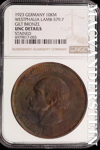 Germany: 1923 10KM Lamb-579.7 - NGC Unc Details - Scarce No Reserve #SLi473