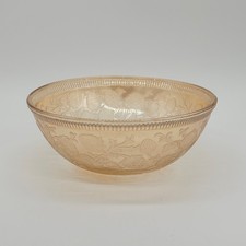 Vtg Iridescent Depression Glass Bowl w/Strawberries, US Glass Co. 7.5" Peach
