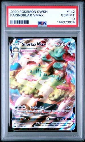 2020 POKEMON SWORD & SHIELD #142 FULL ART/SNORLAX VMAX PSA 10