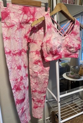 Better Bodies Pink Tie Dye 2-Piece Gym Set Womens Medium Sports Bra Leggings M