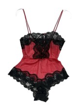 Vintage Barbizon Satin Remarque Teddy Red Size Petite Black Lace Lingerie
