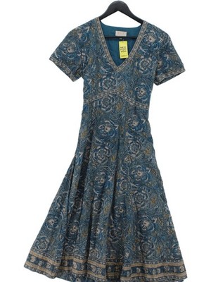 East Artisan with ANOKHI Shirt Midi Dress UK10 in Blue