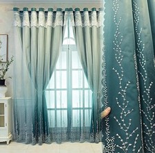 Amidoudou 1 Pair Double Layer Luxury Curtains for Living Room Gradient Coral Tre