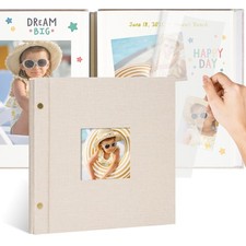 10x10 Inch Linen Self Adhesive Photo Album with Window, 20 Pages Scrapbook fo...