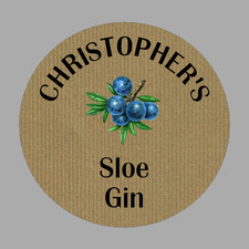 Small Circular Brown Kraft Style Sloe Gin Stickers, Round Homemade Drink Labels