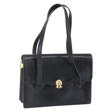 Christian Dior Hand Bag Leather Black Gold Auth 150570