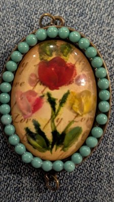 Michal Negrin Romantic Roses Victorian Revival Cabochon Pendant Gift